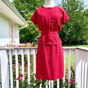 vintage 80s red & blue polka dot skirt suit